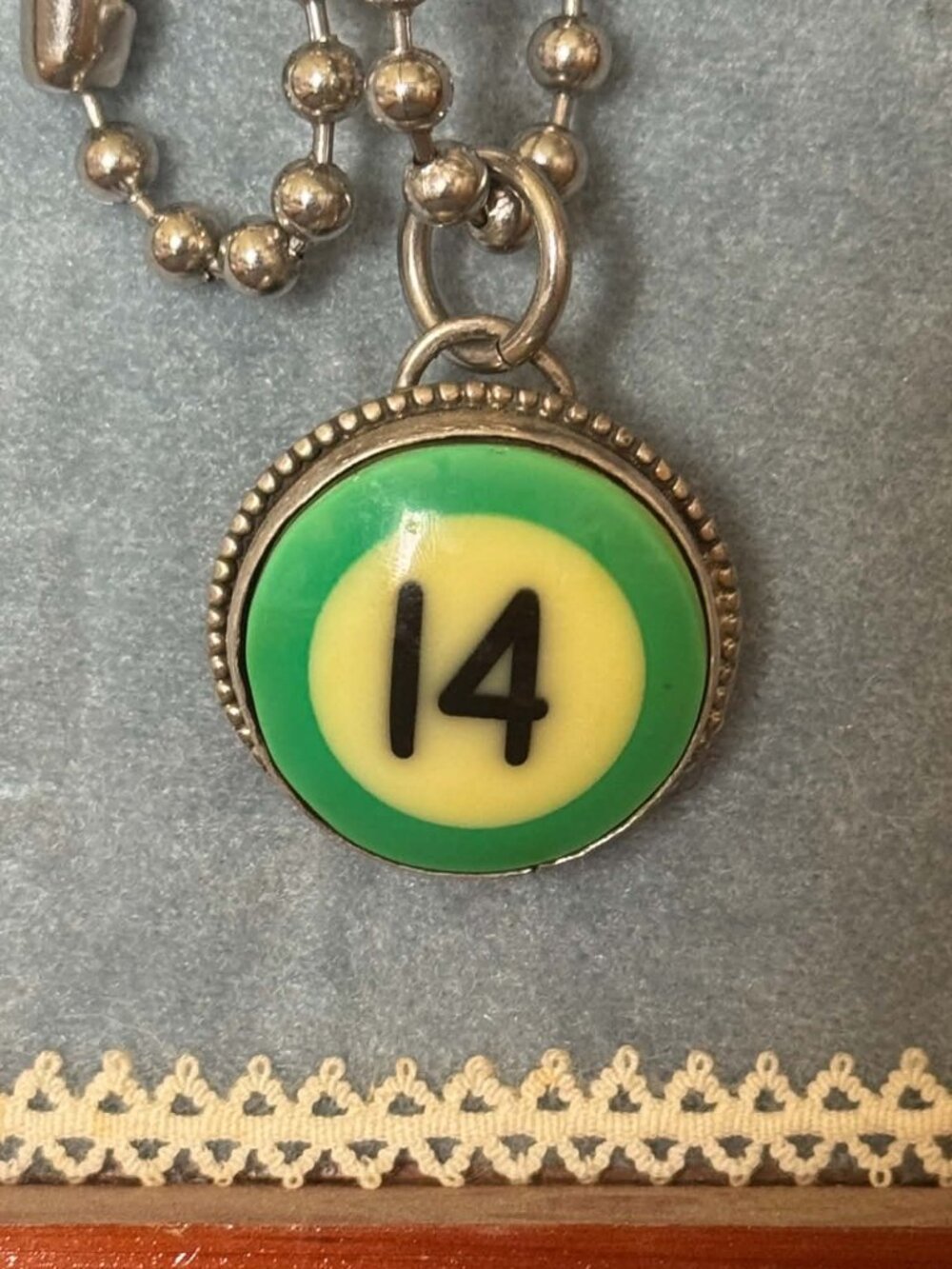 Vintage Billiard Ball Green 14 Pendant & Necklace by Sage Silver!